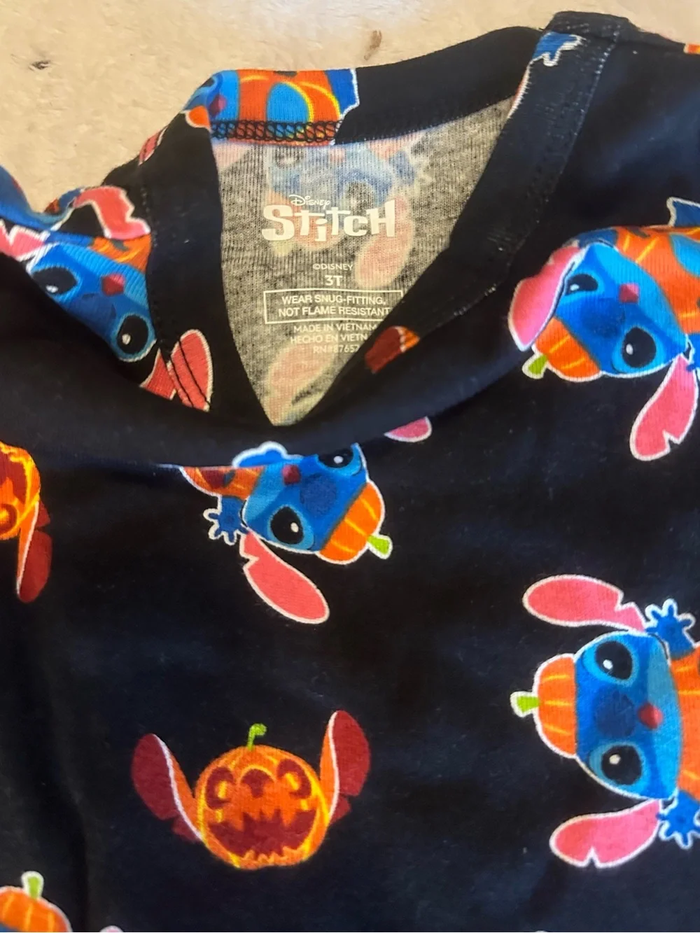 Kids Black Character-Print Pajama Set with Blue & Orange Motif